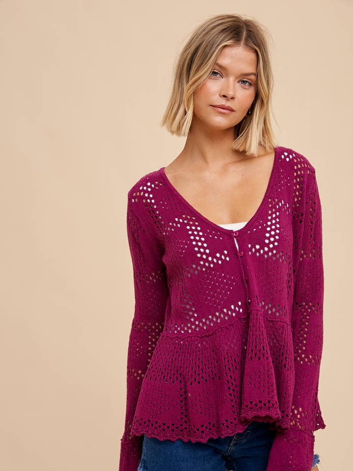 POINTELLE KNIT PEPLUM SWEATER for wholesale by In Loom