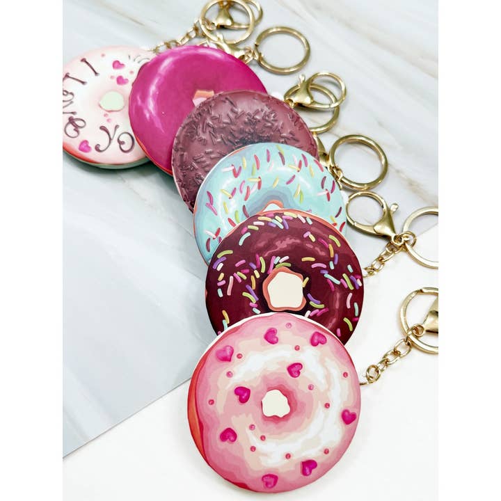 MIX COLOR Donut Compact Mirror with Keychain for wholesale on Faire6