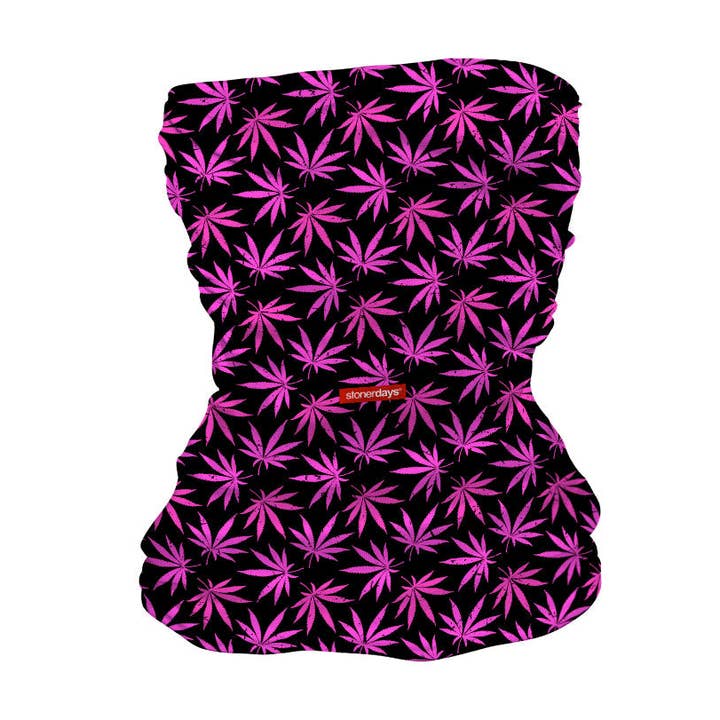 PInk Support Weed Leaf Pattern Neck Gaiter for wholesale by StonerDays Apparel