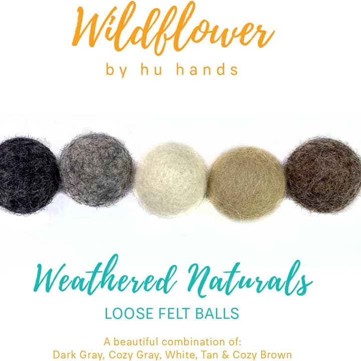 Wildflower by hu hands - Wholesale Craft Supplies - Weathered Naturals (50) Wool Felt Balls 1" Size2
