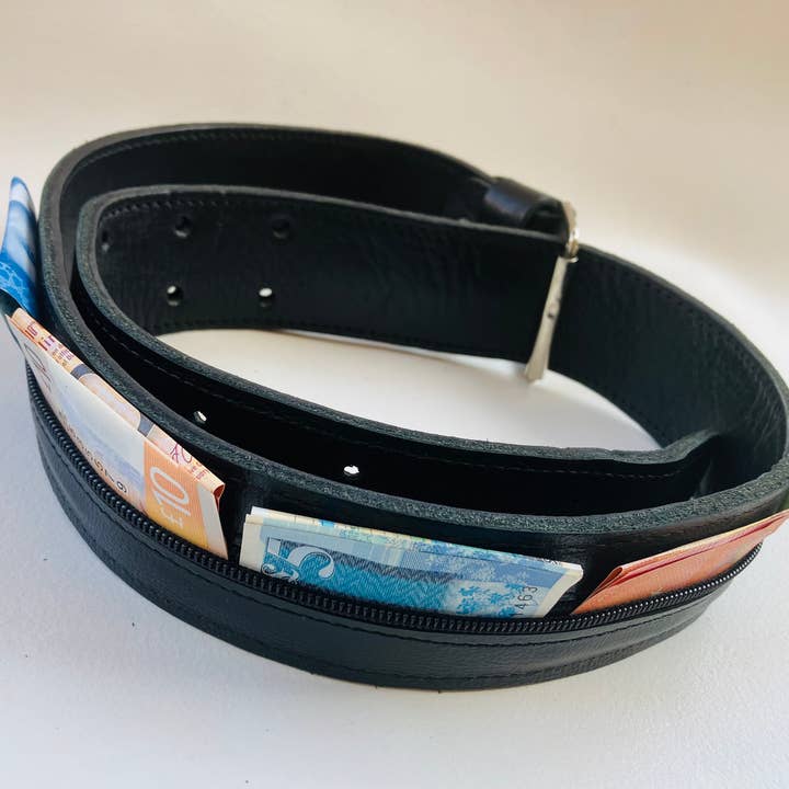 Black Money Belt, Security Belt, Leather Travel Belt for wholesale on Faire5
