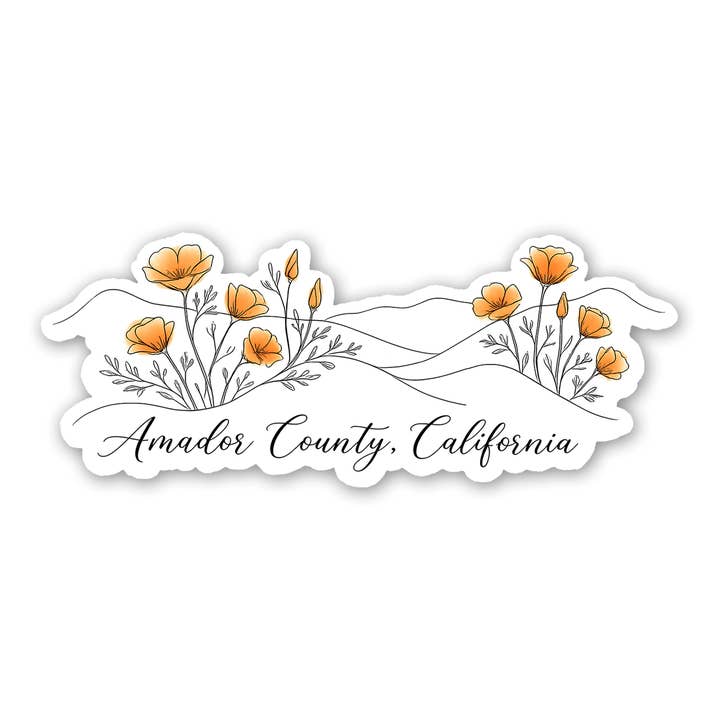 Autocollant de coquelicots du comté d'Amador en aquarelle pour la vente par Sticker Atlas