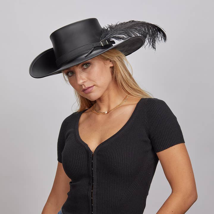 Black Renaissance Fair Leather Hat - Style Cavalier for wholesale on Faire8