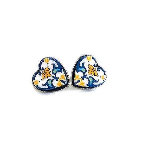 Portuguese Heart Tile Stud Earrings for wholesale by Inês Lamy