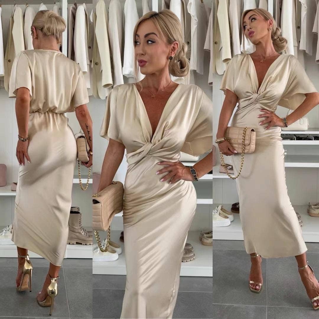 LORIANE - Wholesale Jurk - Dames - LORIANE satijnen lange jurk in één maat 34-3813