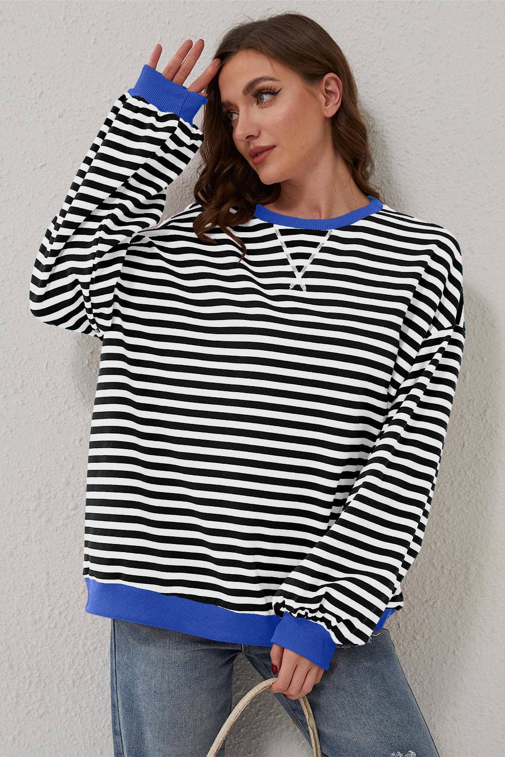 Lovesoft – wholesale Sweatshirt - Dam – Oversized sweatshirts med randigt mönster och kontrasterande kant från Lovesoft11