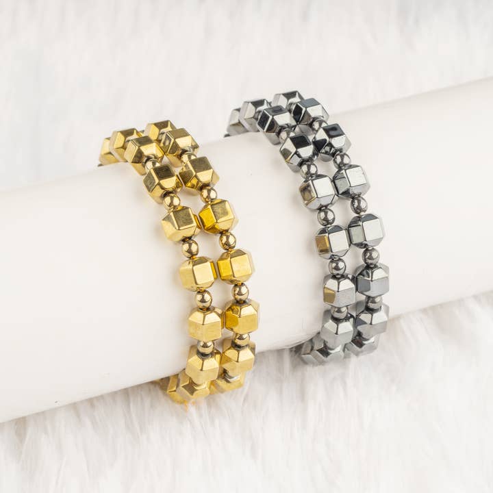 Bracciale in Ematite all'Ingrosso | Bracciale Quadrato Cubico Sfaccettato per la vendita all'ingrosso da parte di Soothing Crystals