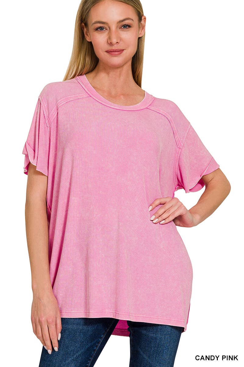 42POPS – Großhandel Strickoberteil – Damen – Geripptes Kurzarm-Oberteil mit Bootsausschnitt.7