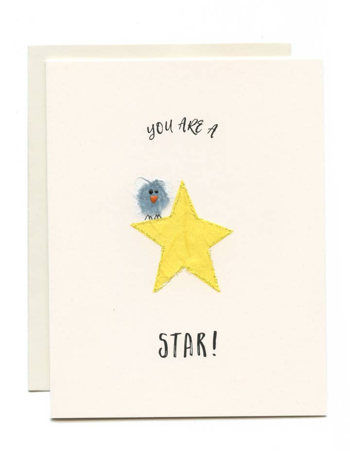 "You're a Star! " Bird on Star for wholesale by FLAUNT HANDMADE CORRESPONDENCES
