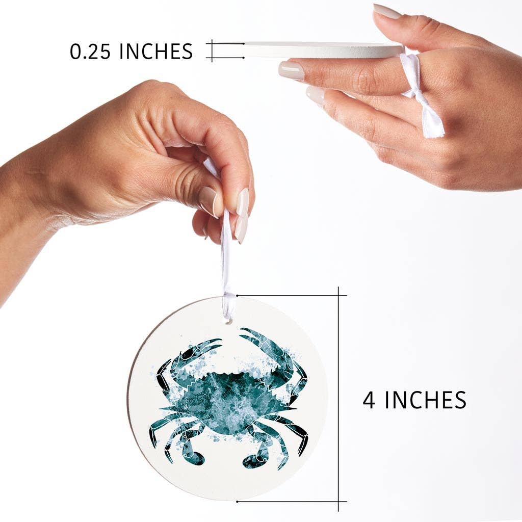 Love Local - Wholesale Ornament - Blue White Water Color Blue Crab |Wood Ornament2