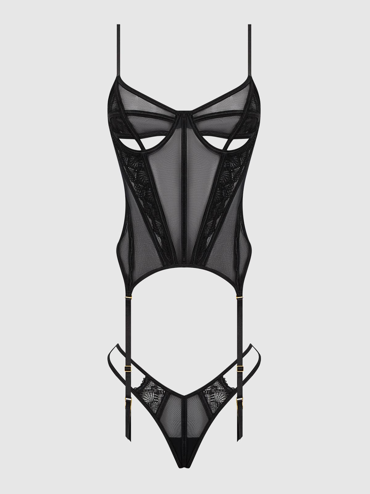 House of Desire - Wholesale Lingerie Set - Women's - VIVIENNE LACE & MESH BUSTIER & G-STRING SET6