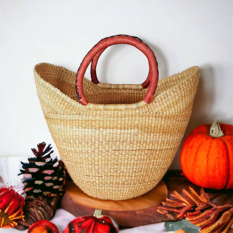 The African Home Goods - Wholesale Beach Bag - Large Yikene U-Shopper - Ghana Bolga Basket Fair Trade2
