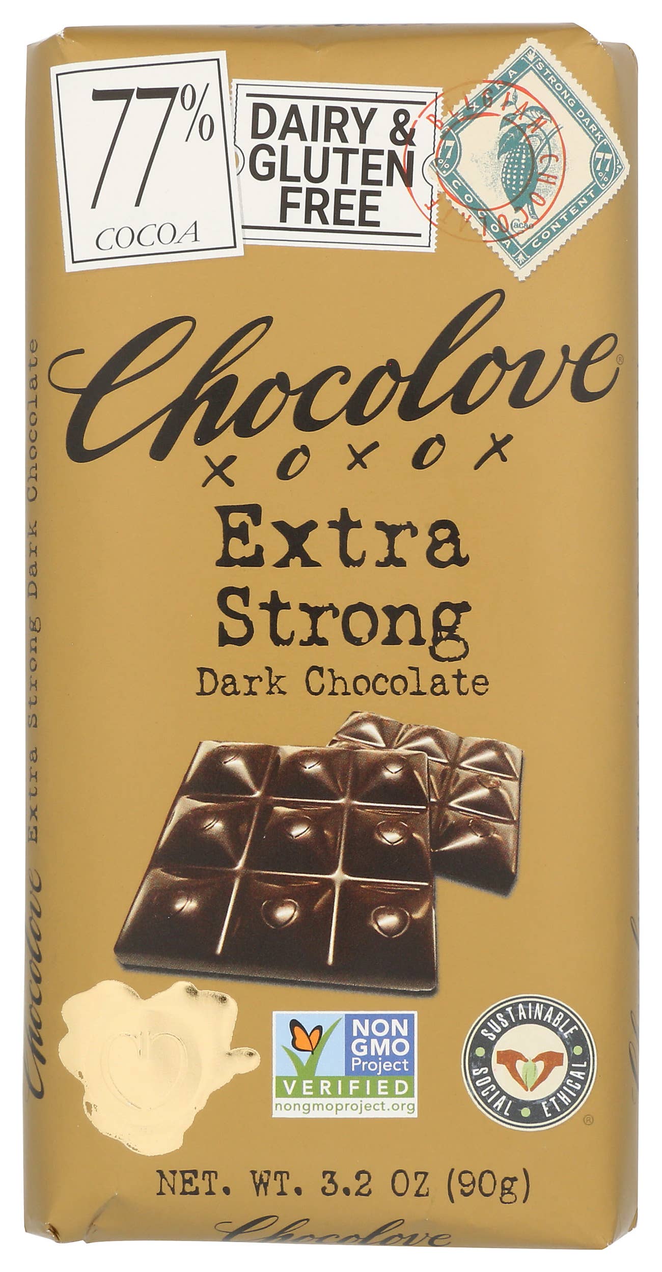KeHE Distributors, LLC - Wholesale Chocolate Bar - Chocolove Chocolate Bar, 77% Extra Strong Dark, 3.2 Ounce0