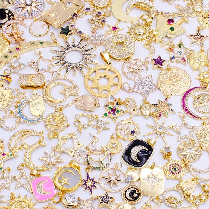 Aim Eternal - Wholesale Individual Charm/Pendant - Mix Gold Star Moon Charm Zirconia Bracelet Charm Bar Supply