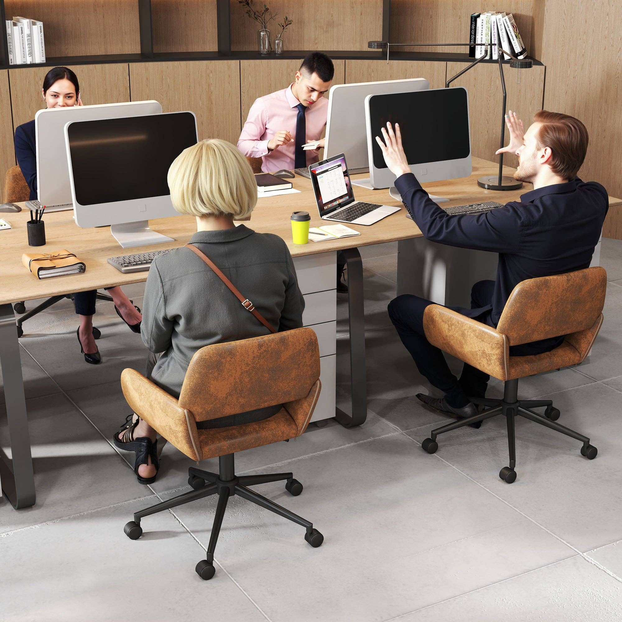 Urban Meuble - Wholesale Chair - Vintage office chair in suede fabric, swivel, height adjustable with 5 casters ROSS KD SUEDE BROWN BLACK6