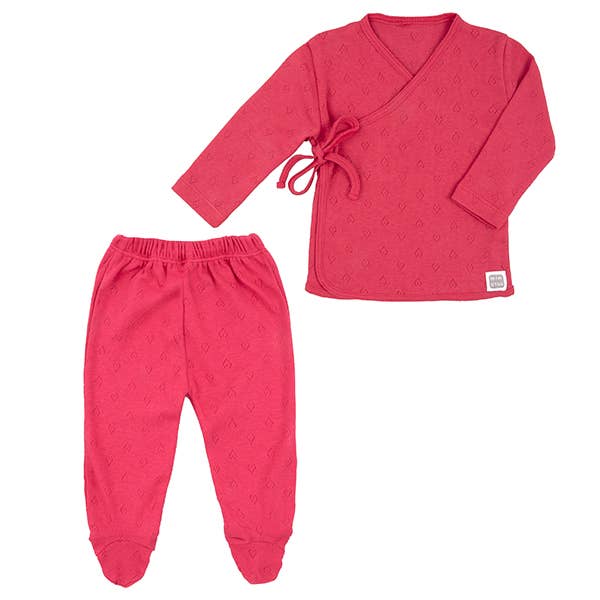 Fuchsia Hearts lace set with crossover jacket and footed pants for wholesale on Faire1