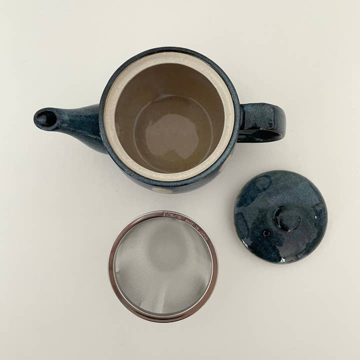 fort & field - Wholesale Tea Pot - Blue & cream polka dot ceramic pottery Japanese teapot