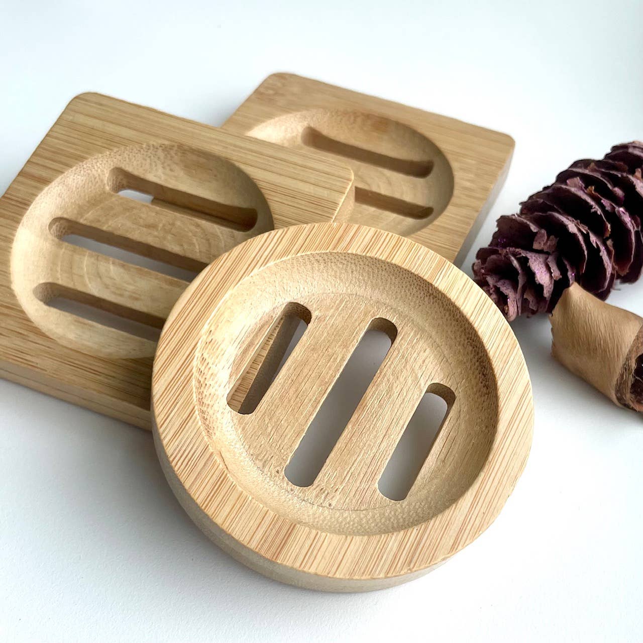 Ani’s Market LLC - Wholesale Bath Soap Dish - Bamboo Wood Tray for Soap, Shower Steamers Round Square 3"2