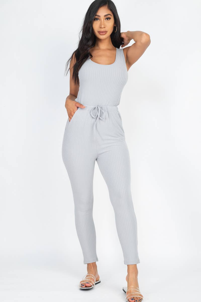 CAPELLA APPAREL - Wholesale Jumpsuit - Dames - Geribbelde mouwloze jumpsuit met trekkoord9