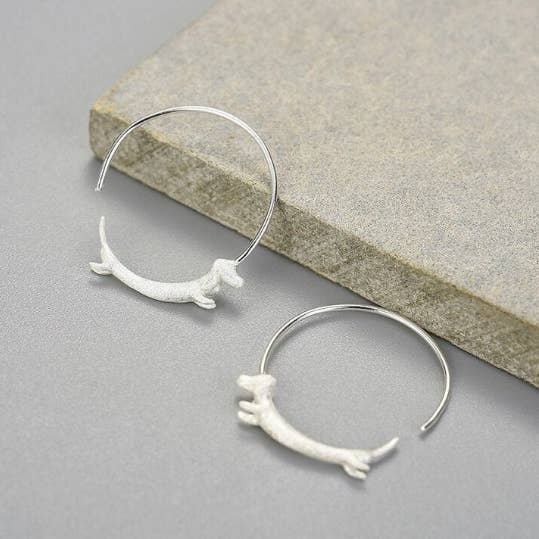 Perimade & Co. LLC - Wholesale Hoop Earrings - Cute Gold Dachshund Dog Hoop Earrings in 925 Sterling Silver