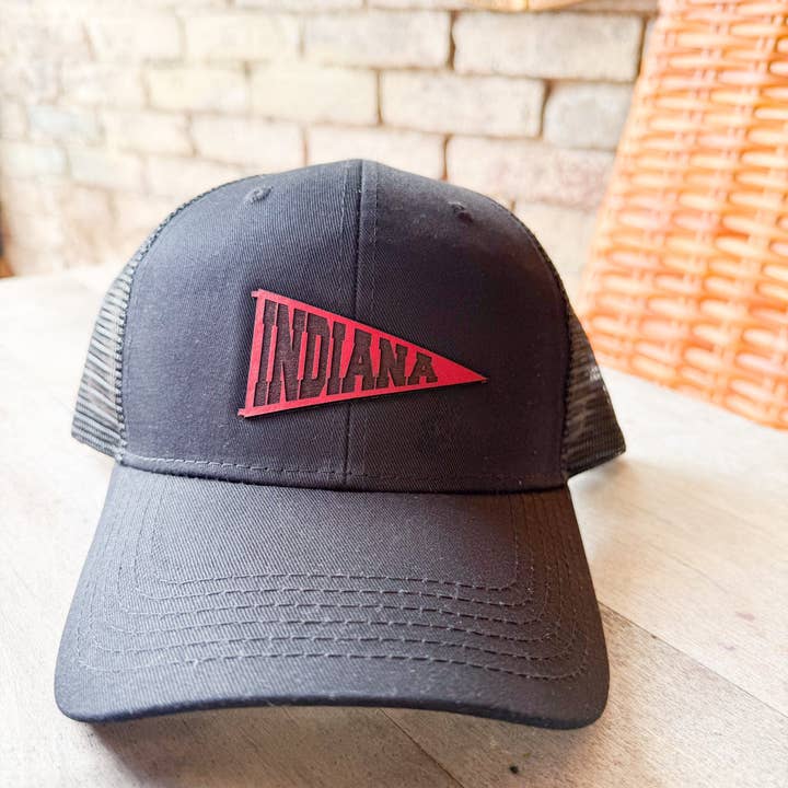 Left Grain - Wholesale Baseball Cap - Women's - Indiana Pennant Leather Patch Hat on Charcoal Dad Hat4
