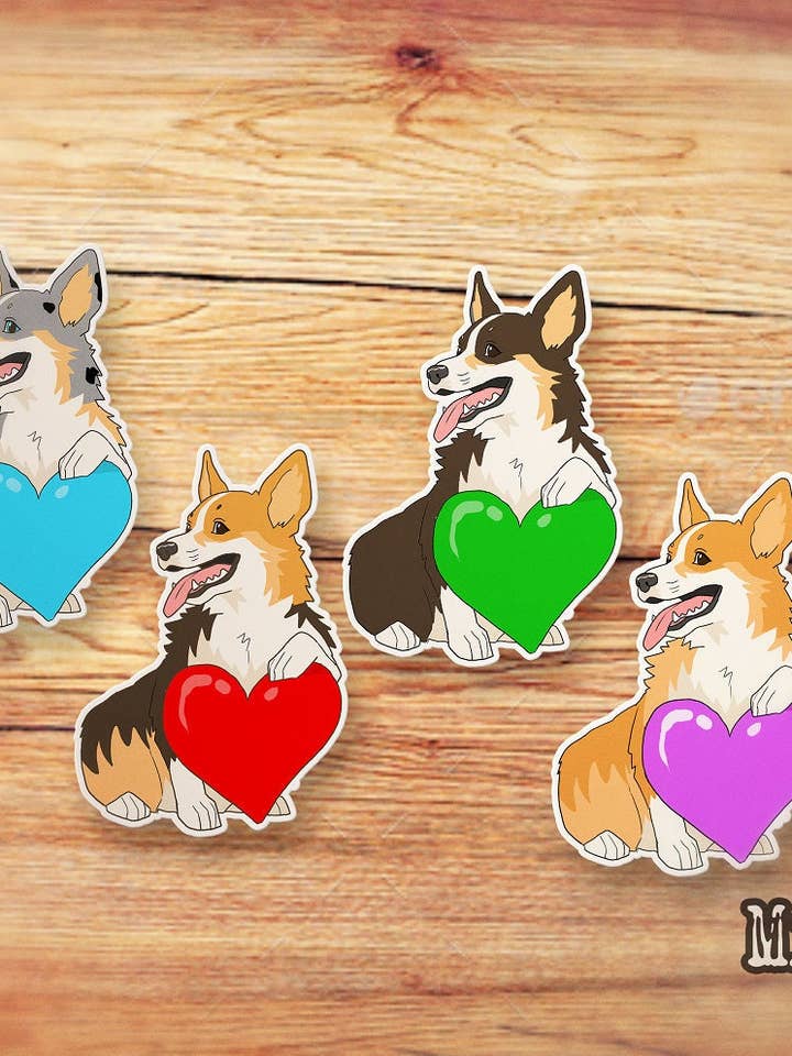 Autocollant en vinyle — Corgi Heart — 4 styles différents — Bouteille d'eau pour ordinateur portable, agenda Bujo, cadeau, imperméable, mat ou holo pour la vente par Misty Figs