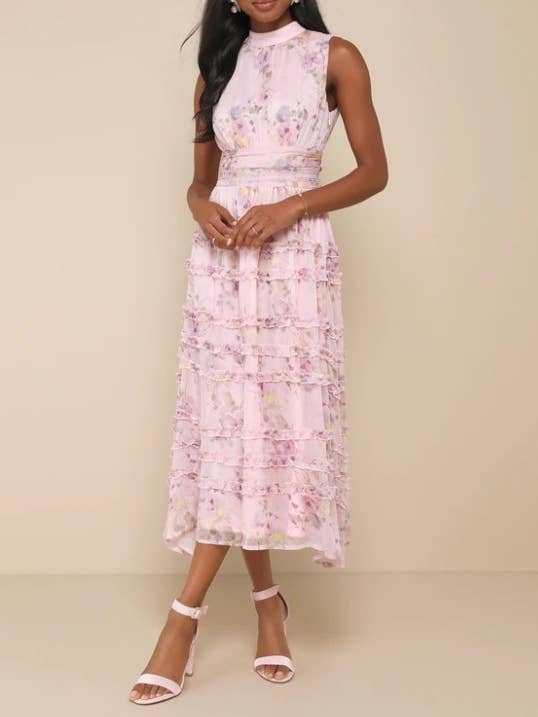 Eden Floral Chiffon Ruffle Dress for wholesale by Lulus