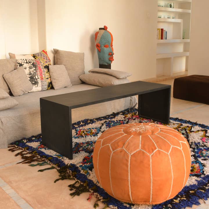 woolsouk – Großhandel Pouf – Leder-Pouf-ungefüllter runder Pouf-caramel