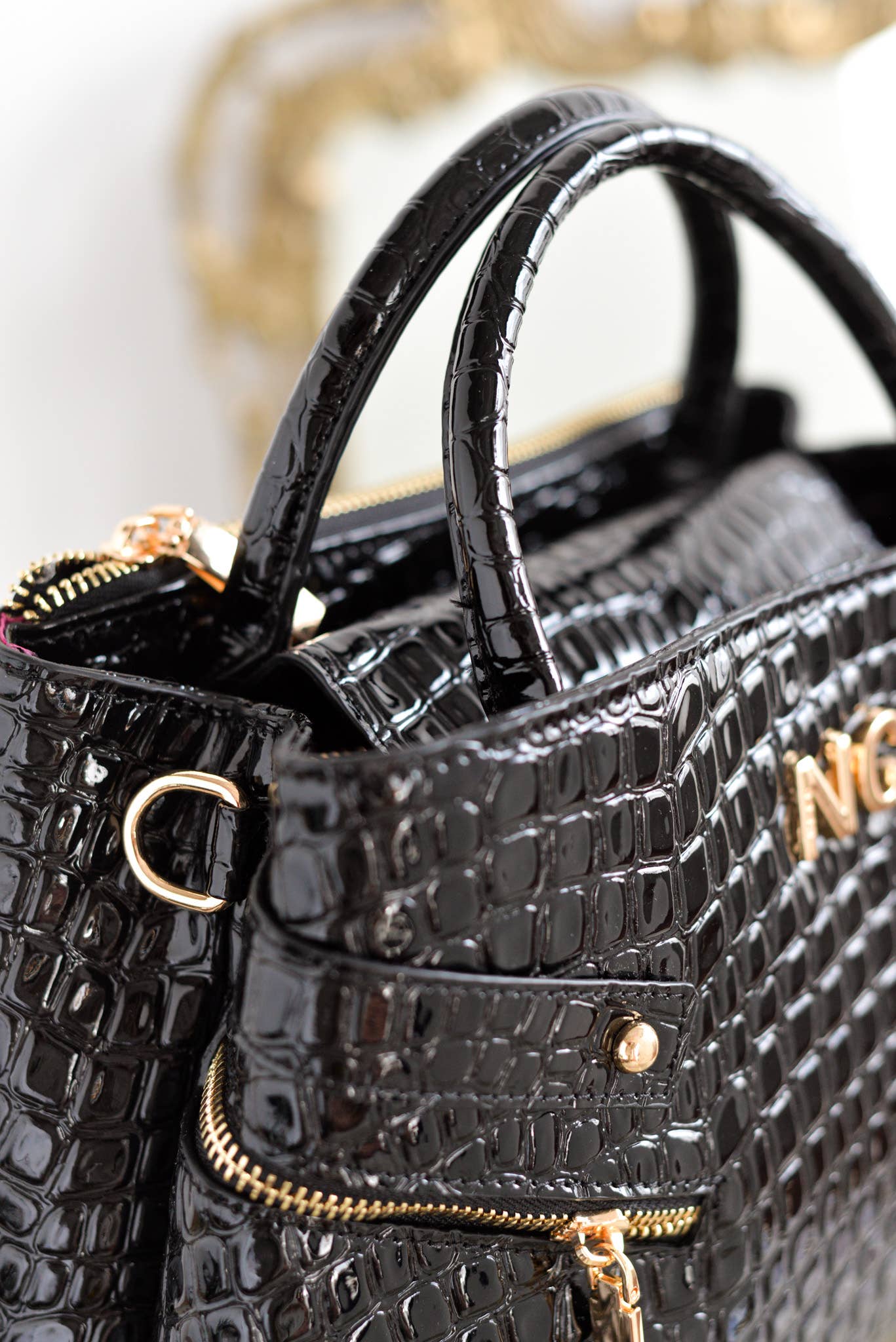 NOCO - Wholesale Top Handle Bag - Women's - Patent Leather Coco Tote Zippers Brown1