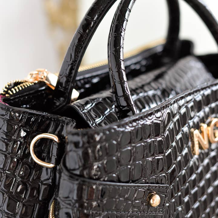 NOCO - Wholesale Top Handle Bag - Women's - Patent Leather Coco Tote Zippers Brown1