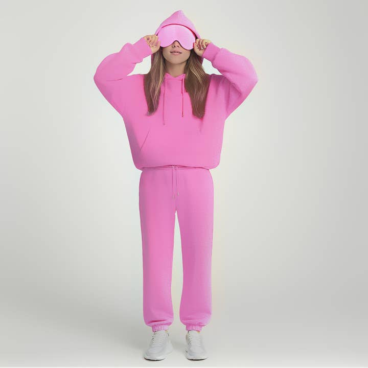 Sheer Trend - Vente Ensemble de vêtements d'intérieur – femme - Ensemble Décontracté à Capuche et Pantalon de Couleur Unie2