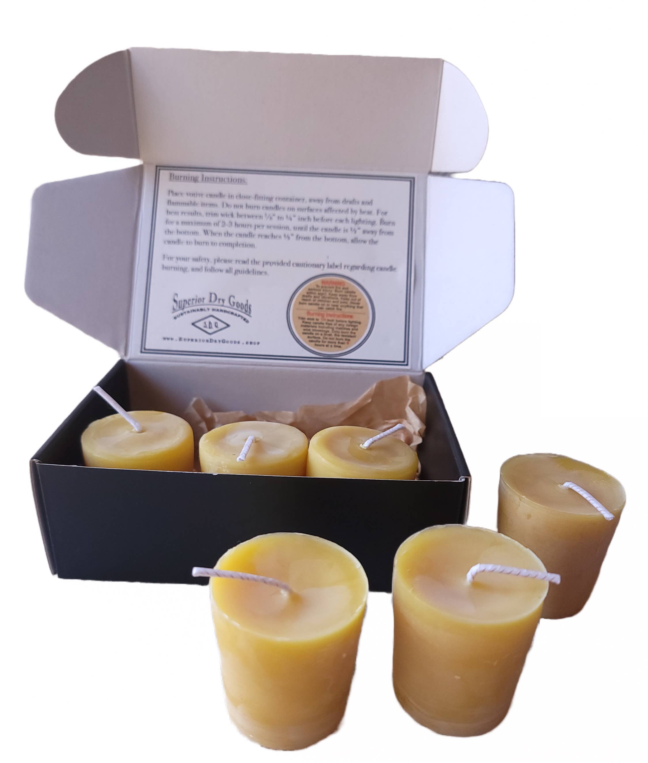 Superior Dry Goods - Wholesale Votive Candle - Six Luxury Beeswax Votive Candles2