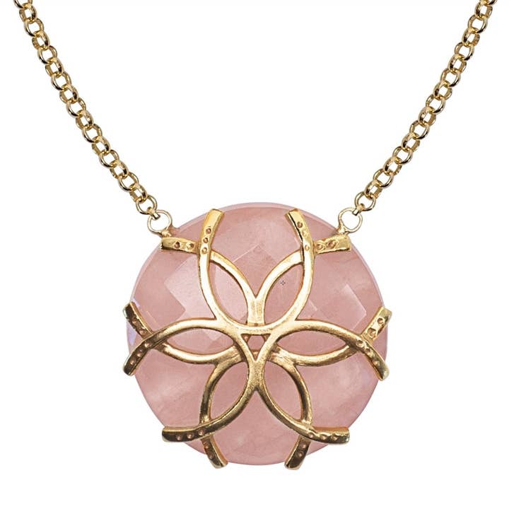 Rose Quartz Medallion Horseshoe Necklace for wholesale by URBAN-EQUESTRIAN