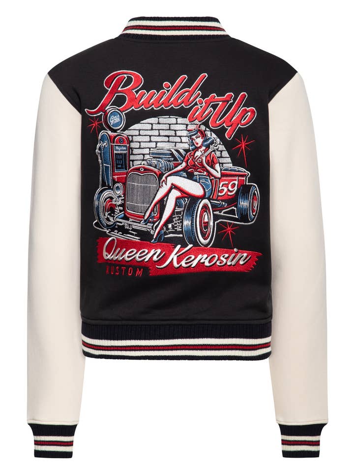 Blusão universitário 'Build it up' em preto por atacado de KING KEROSIN