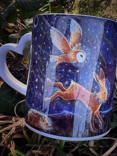 Heart Handled summoning the winter solstice Coffee Mug for wholesale by Hannah Willow Art