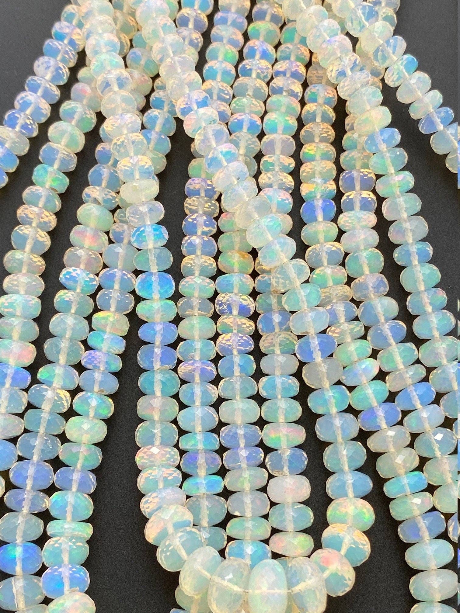 Purity Beads - Wholesale Beads - Natural Ethiopian OPAL Faceted Rondelles Beads, Graduated between 4mm to 7mm, 1 strand, AAA Quality, 100% Natural, 17 Inch Strand #opal63