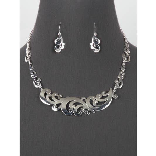 FR5247 Ensemble de colliers à bretelles en métal découpé en filigrane argenté pour la vente par 0011 PREMIERE