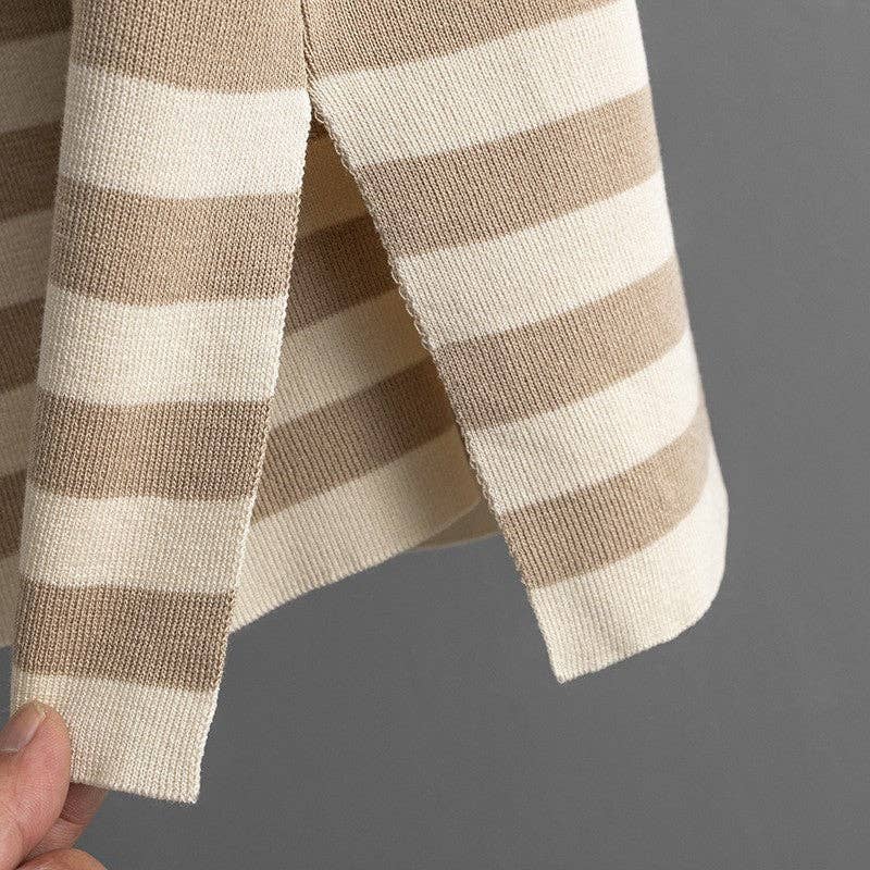 Sheer Trend – Engroshandel Loungesæt - Dame – Strikket todelt sæt med farveblok, stribemønster og delt kant4