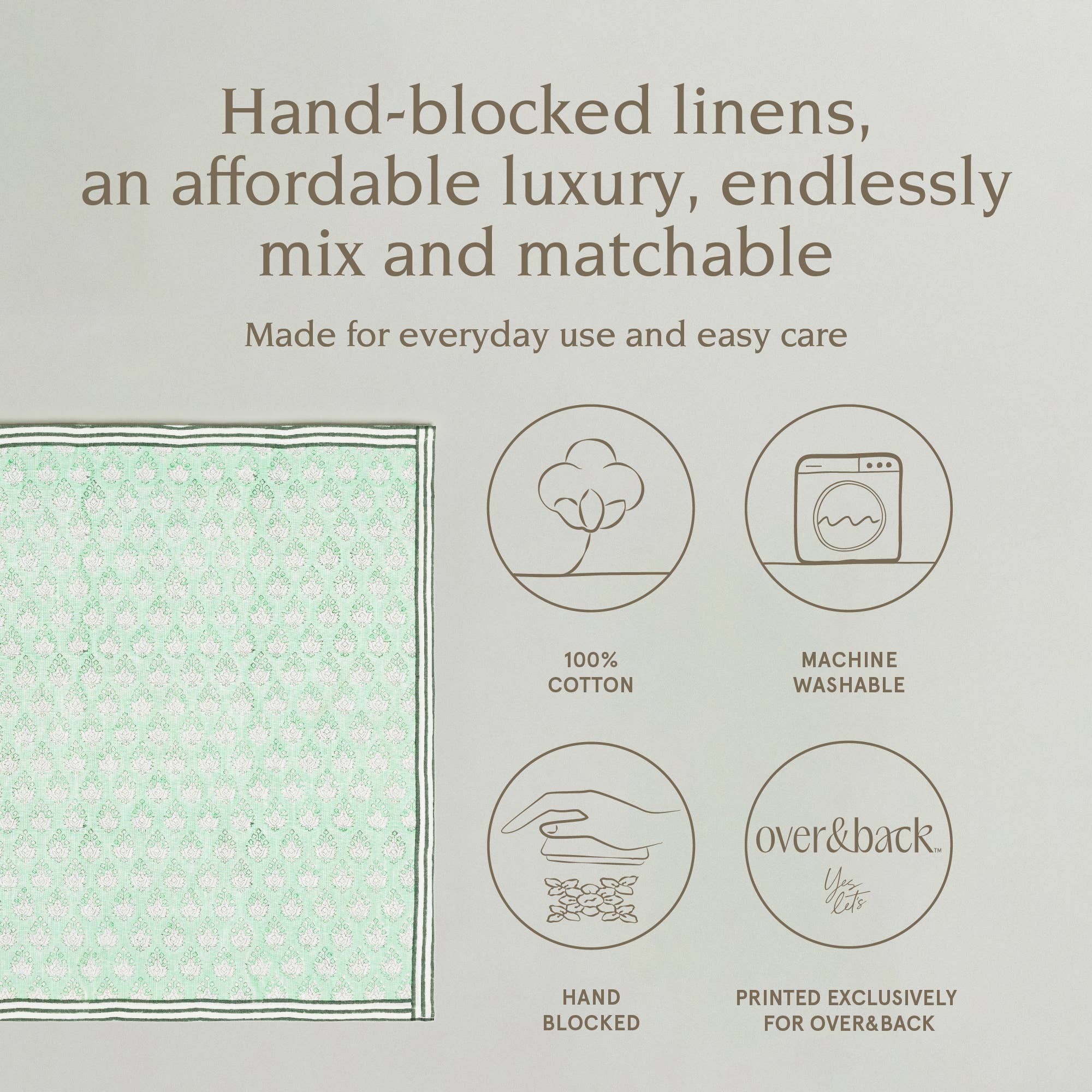 over&back - Wholesale Dinner & Cloth Napkin - Artisan Hand-Blocked Cloth Napkins – 100% Cotton – Set of 4 7