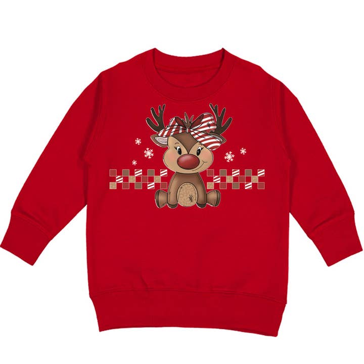 Girly Reindeer Crew Sweatshirt, rød (småbørn, unge, voksne) for engroshandel hos Micro Me
