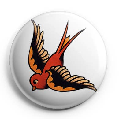Vintage Tattoo Bird Pinback Button/ Badge for wholesale by Prickly Cactus Collage