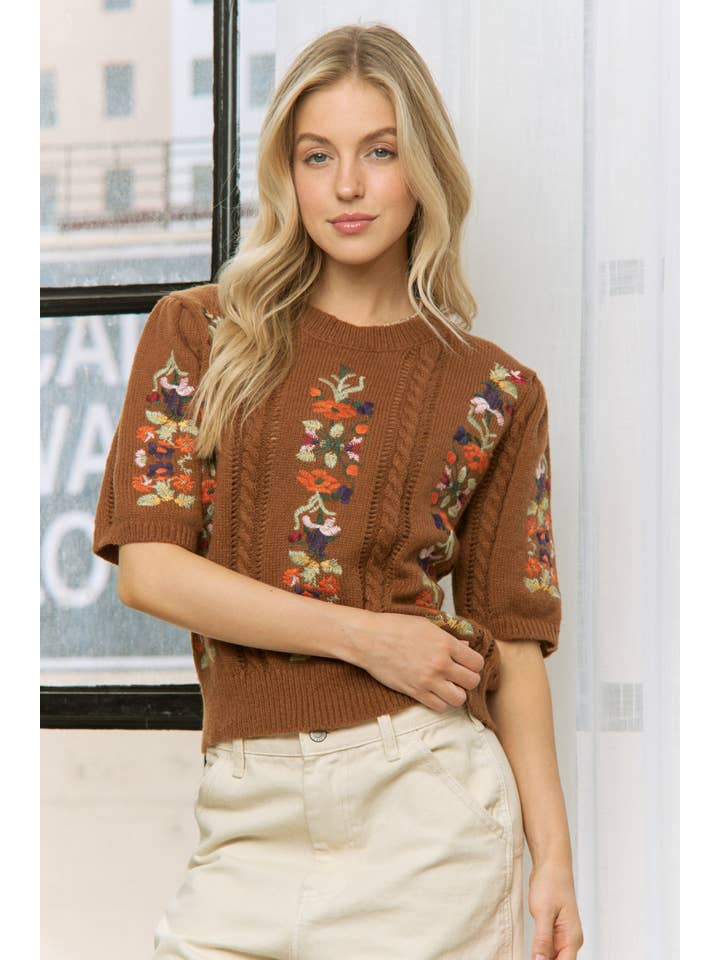 Sweet Generis - Wholesale Knit Sweater - Women's - CUTE FLORAL EMBROIDERY CASUAL PULLOVER SWEATER23