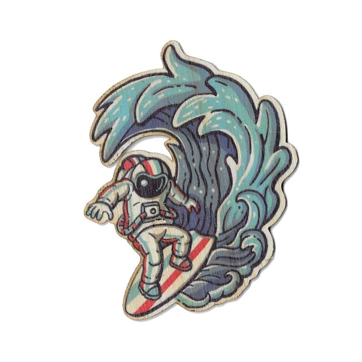 Bamboo Wood Stickers - Wholesale Sticker - Astro Surfing the Big Waves