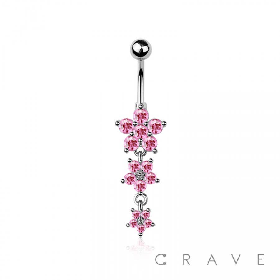 CRAVE - Wholesale Face/Body Chain - 316L SURGICAL STEEL MULTI CZ FLOWER DANGLE BELLY BUTTON1