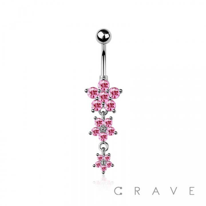 CRAVE - Wholesale Face/Body Chain - 316L SURGICAL STEEL MULTI CZ FLOWER DANGLE BELLY BUTTON1