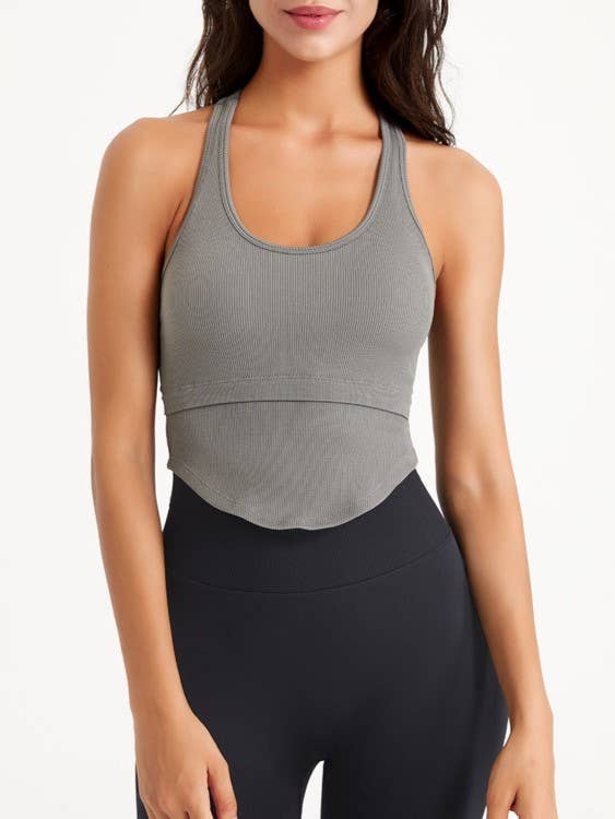 HIDDENBRAND - Wholesale Athletic Top - Women's - Plunge halter workout basic white racerback tank top