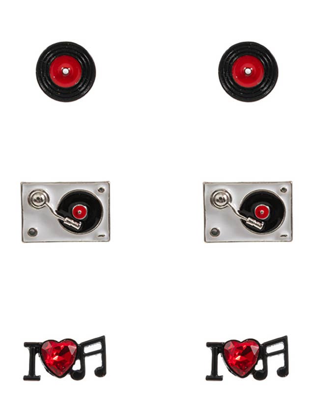 Turn Table Music Stud Earring Set- Vinyl Record Earrings for wholesale by Pretty Attitude Clothing