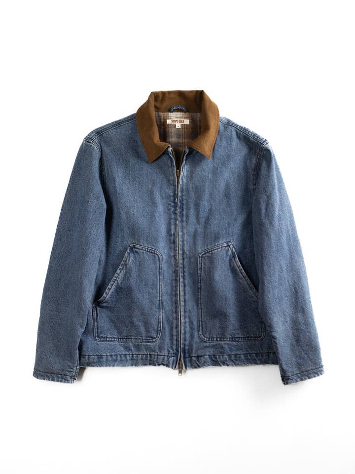 Vintage Inspired Boxy Mechanic Jacket In Denim for wholesale by Sespe Gold