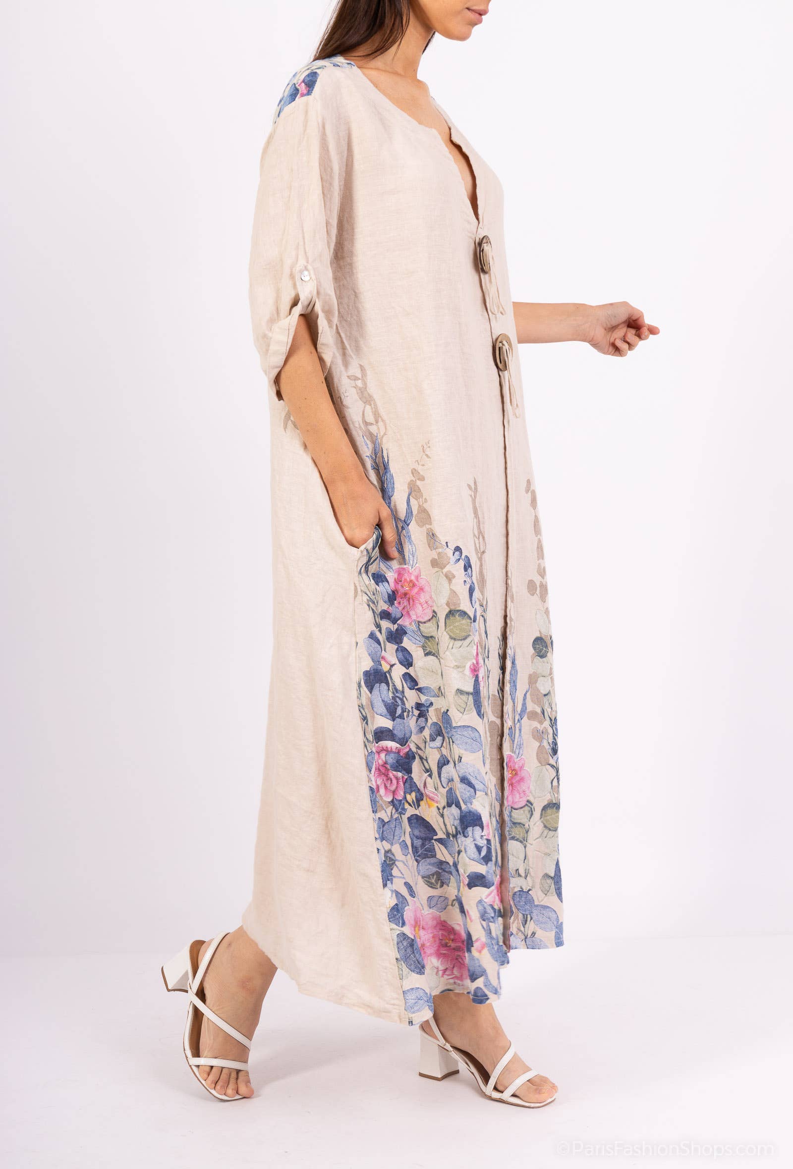 Shyloh - Vente Robe – femme - Robe en lin à imprimé fleuri et 2 boutons 149556