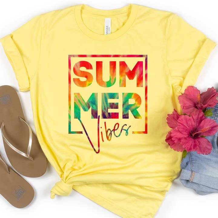 House Of Rodan - Wholesale T-Shirt (Graphic) - Women's - Summer Vibes Tie Dyed - Beach Life Vacation T-Shirt1